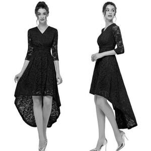Black Goth Lace High Low Half Sleeve Large DressTells Dress